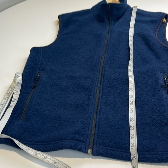 Eddie Bauer Mens Navy Blue Polartec Fleece Full Zip Vest drawstring Size Small - Picture 7 of 9